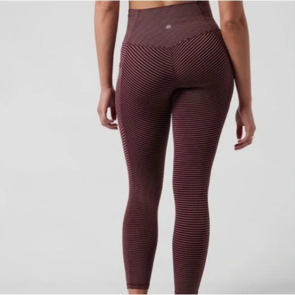 ATHLETA Salutation Stash Pocket II Textured 7/8 Striped Burgundy Legging--NWT--S - Picture 4 of 16